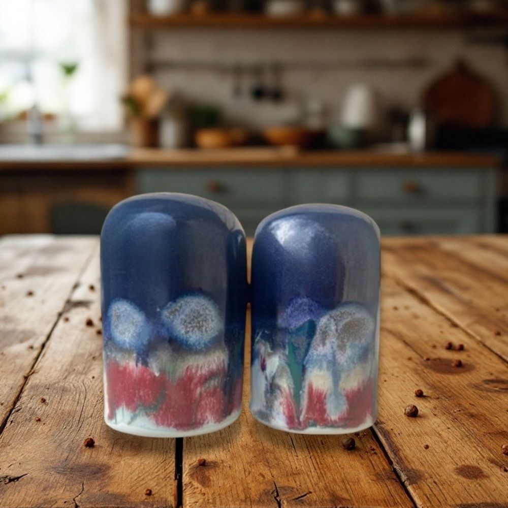 Handcrafted Multi Color Drip Glaze Artist Signed Salt & Pepper Pottery Shakers